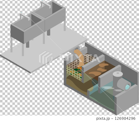 Isometric image of a grease trap in a restaurant kitchen 126984296
