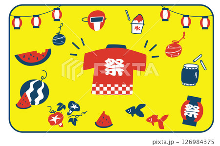 夏祭りのかわいいイラスト素材セット 126984375
