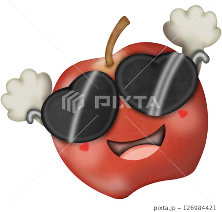 Set Cute Playful Cartoon Fruit Character summer with Big sunglasses and Friendly Face to hand drawn style. Set Cute Playful Cartoon Fruit Character summer with Big sunglasses and Friendly Face to hand drawn style. 126984421