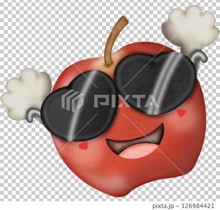 Set Cute Playful Cartoon Fruit Character summer with Big sunglasses and Friendly Face to hand drawn style. Set Cute Playful Cartoon Fruit Character summer with Big sunglasses and Friendly Face to hand drawn style. 126984421