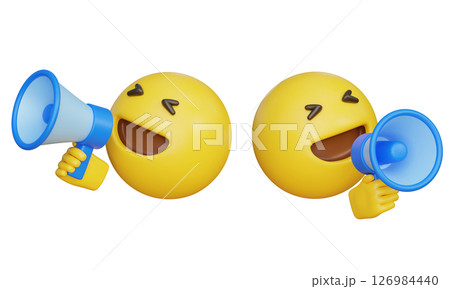 Emoji with a megaphone announcing something 3D graphic 126984440