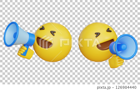 Emoji with a megaphone announcing something 3D graphic 126984440
