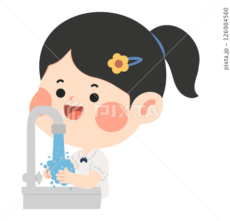 Schoolgirl washing hands at sink 126984560