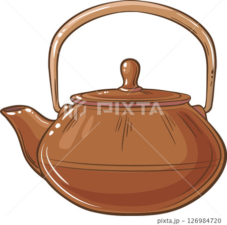 Teapot  isolated for Design and Decoration for Cafeteria, Posters, Banners, Cards. Mug of winter warming hot drink. Aroma beverage Colored Detailed Illustration. 126984720