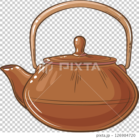 Teapot  isolated for Design and Decoration for Cafeteria, Posters, Banners, Cards. Mug of winter warming hot drink. Aroma beverage Colored Detailed Illustration. 126984720