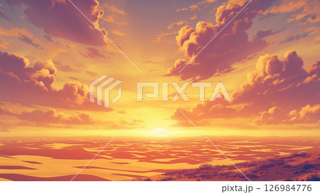 夕焼けの砂漠の風景、アニメ風 126984776