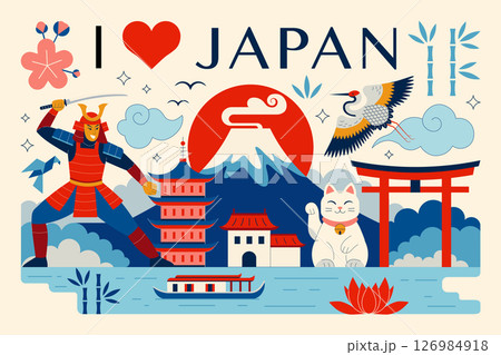 I Love Japan Travel Scene with Samurai 126984918