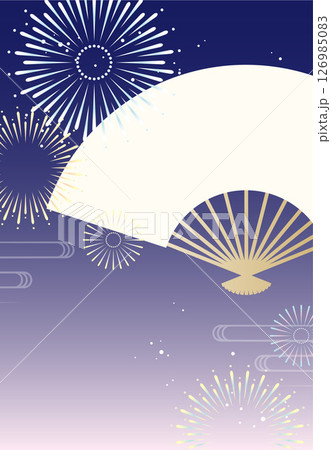 打ち上げ花火と扇子の背景イラスト素材 ベクター お祭り イベント 日本 夏 126985083
