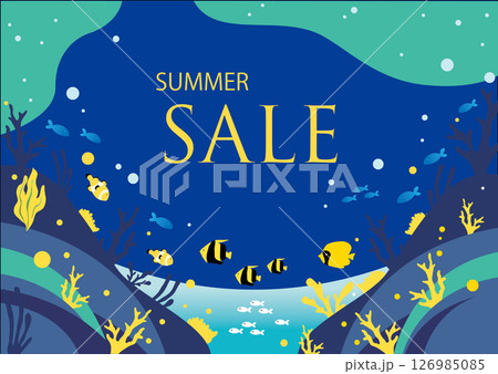 魚がたくさん泳いでいる夏の海の背景イラスト 魚がたくさん泳いでいる夏の海の背景イラスト 126985085