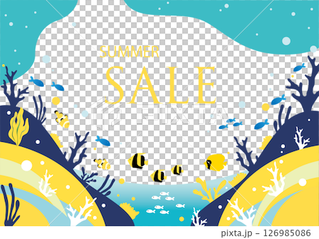 Summer sea background illustration with lots of swimming fish 126985086