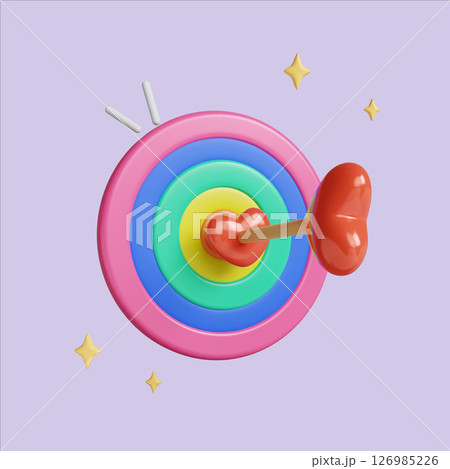 Pride celebration target with heart and colorful rings. 3D render illustration 126985226