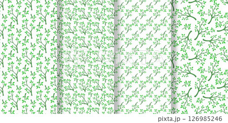 Set of seamless patterns with juicy green young foliage Set of seamless patterns with juicy green young foliage 126985246