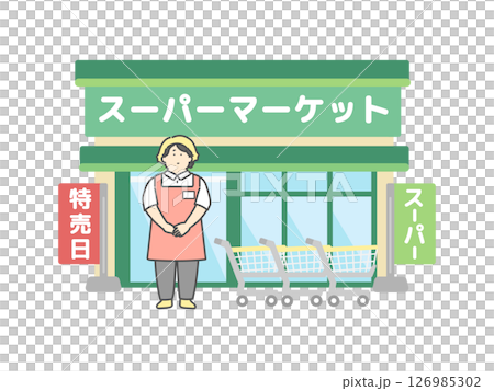年輕女店員超市建築插畫 126985302