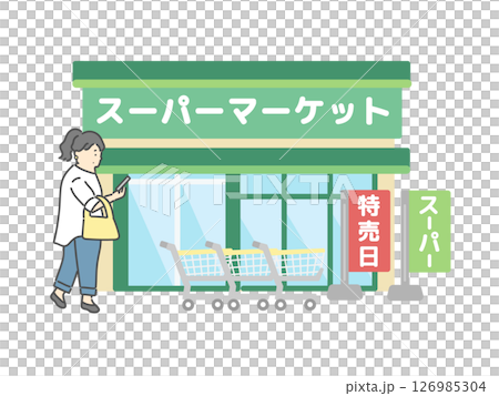 女人在超市購物建築插畫 126985304