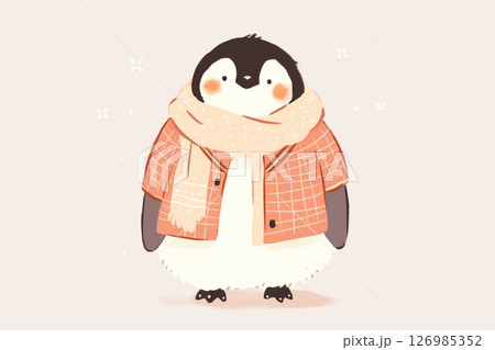 コートを着てマフラーを巻いた赤ちゃんペンギン 126985352