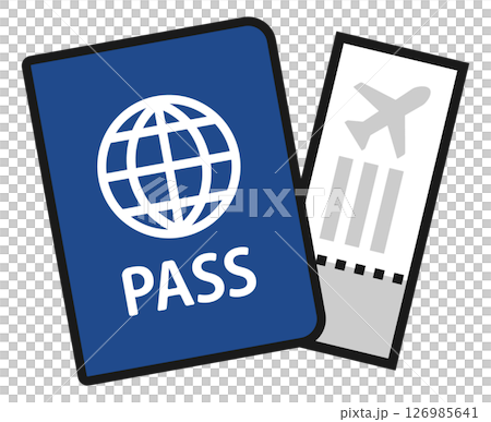 藍色護照和登機證圖示插圖 126985641