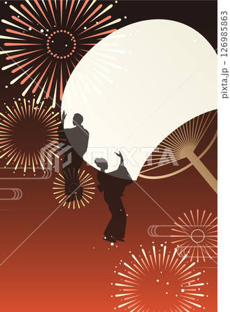 お祭りの背景イラスト素材 ベクター 打ち上げ花火 盆踊り 日本 夏 126985863