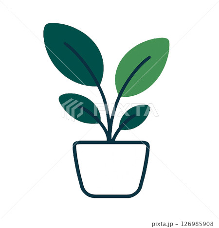 観葉植物のフラットイラスト（白い鉢と緑の葉） 126985908