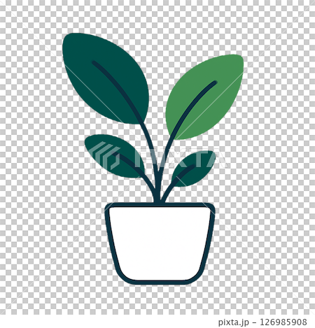 観葉植物のフラットイラスト（白い鉢と緑の葉） 126985908