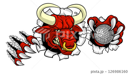 Bull Minotaur Longhorn Cow Golf Mascot Cartoon 126986160