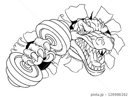 Crocodile Dinosaur Alligator Weight Lifting Mascot Crocodile Dinosaur Alligator Weight Lifting Mascot 126986162
