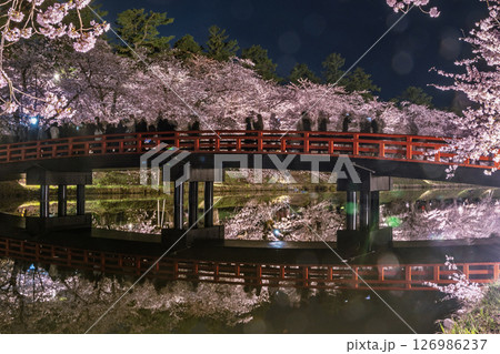 ライトアップされた弘前夜桜 ライトアップされた弘前夜桜 126986237