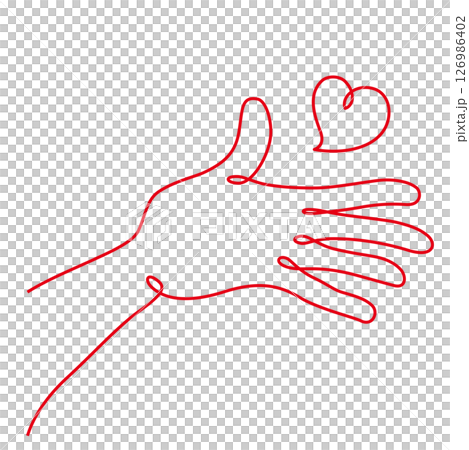 手とハートのシンプルなラインアート A 赤 手とハートのシンプルなラインアート A 赤 126986402