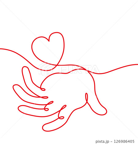 手とハートのシンプルなラインアート D 赤 手とハートのシンプルなラインアート D 赤 126986405