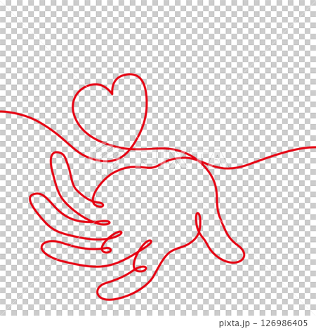 手とハートのシンプルなラインアート D 赤 手とハートのシンプルなラインアート D 赤 126986405
