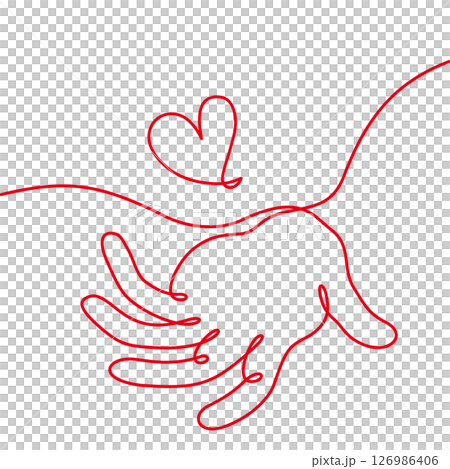 Simple line art of hands and hearts E Red 126986406