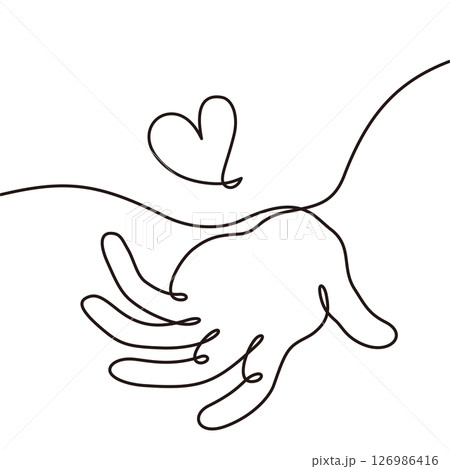 手とハートのシンプルなラインアート　E　黒 126986416