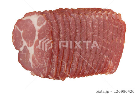slices of pork cured neck isolated slices of pork cured neck isolated 126986426