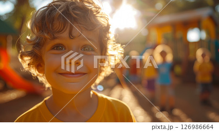 Happy boy having fun on the playground. 126986664