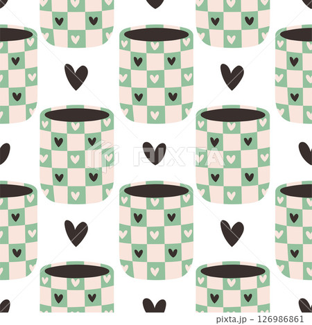 Vector seamless pattern of ceramic vase with abstract design. Cartoon illustration isolated on a white background. 126986861