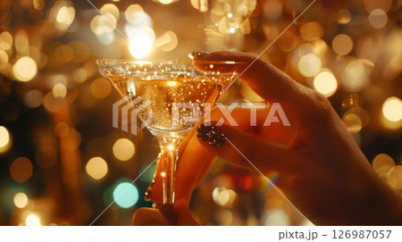 Female hand with a glass. 126987057