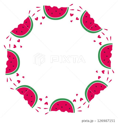 Round summer frame made of juicy ripe watermelon pieces Round summer frame made of juicy ripe watermelon pieces 126987151