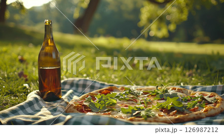Summer picnic on the green lawn. 126987212