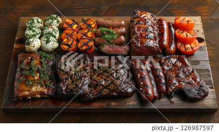 Variety of grilled meats 126987597