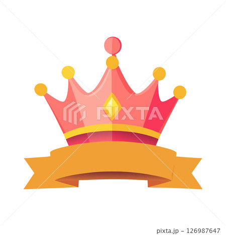Pink Crown with Gold Banner Achievement Royalty Success and Leadership Icon 126987647