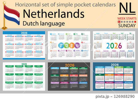 Netherlands horizontal Set of pocket calendars for 2026 Netherlands horizontal Set of pocket calendars for 2026 126988290
