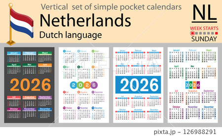 Netherlands vertical Set of pocket calendars for 2026 Netherlands vertical Set of pocket calendars for 2026 126988291