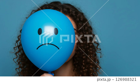woman with heart in a blue background 126988321