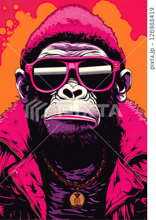 Gorilla rapper wearing jacket and sunglasses....のイラスト素材 [126988419] - PIXTA