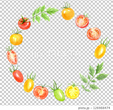 Watercolor circle frame of tomatoes 126988474