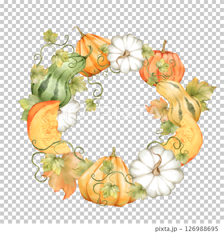 Autumn Pumpkin Wreath, hand-drawn illustration 126988695