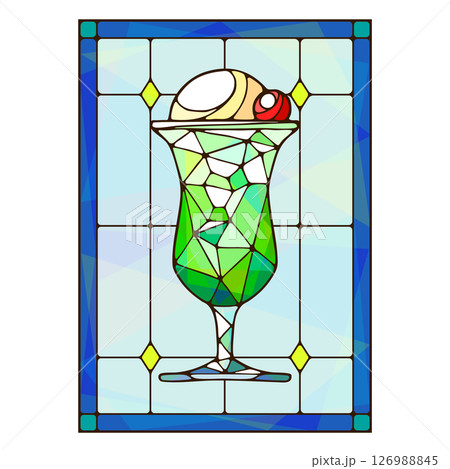 ステンドグラス風のクリームソーダのイラスト ステンドグラス風のクリームソーダのイラスト 126988845