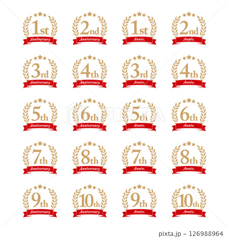 月桂樹とリボンと星の周年記念アイコンセット アニバーサリー 赤 レッド 126988964
