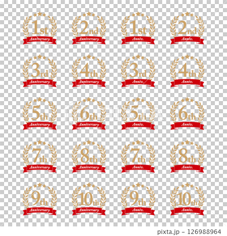 Anniversary icon set with laurel, ribbon and star, Anniversary, Red 126988964