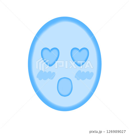 水彩の顔アイコン_惚れる表情(青) 126989027