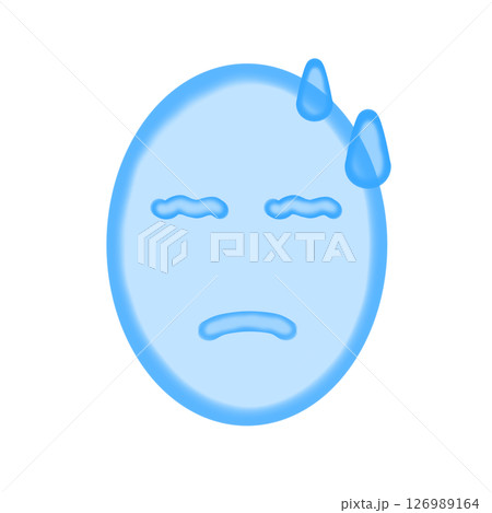 顔の水彩アイコン_汗をかく表情(青) 126989164